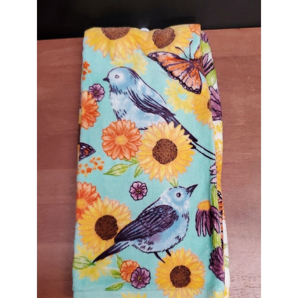 2 Pack Spring Sunflower and Bluebird Kitchen Hand Towel Set